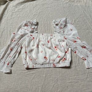 Floral White Ruffle cropped Blouse